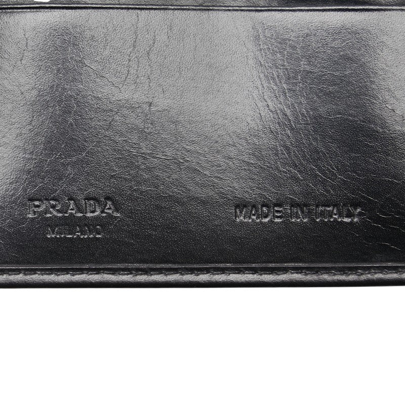 プラダ 三角ロゴプレート 二つ折り財布 Ｍ661 ブラック レザー レディース PRADA 【中古】