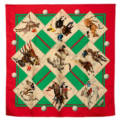 エルメス カレ90 LE MONDE DU POLO ポロの世界 スカーフ レッド マルチカラー シルク レディース HERMES 【中古】