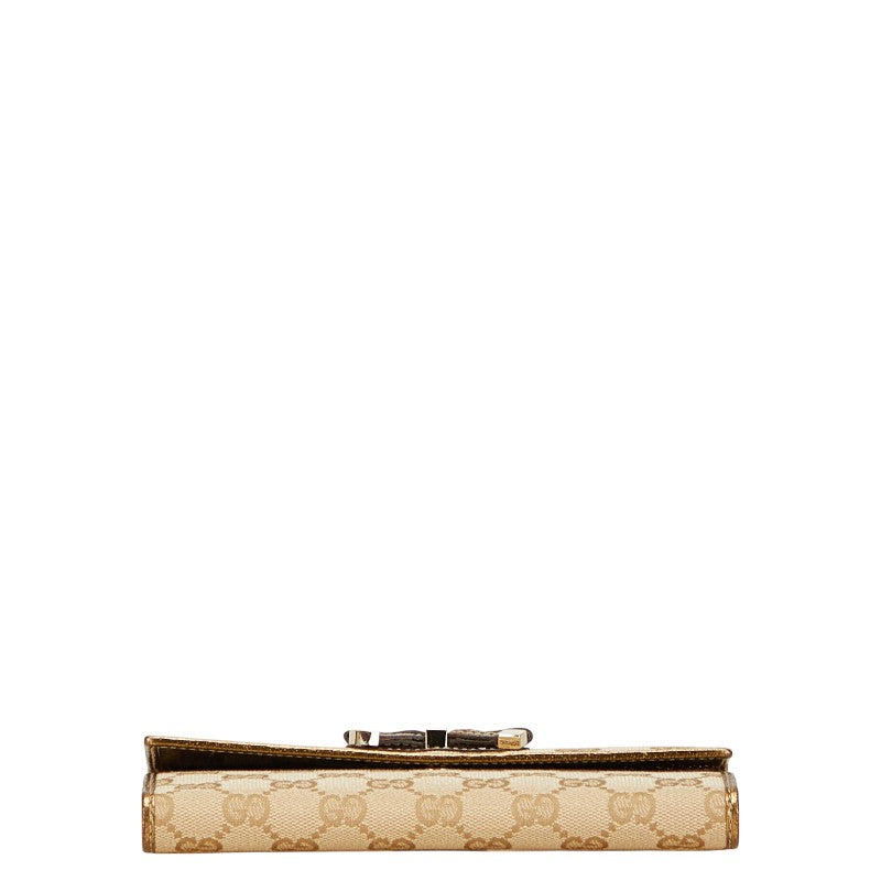 グッチ GGキャンバス プリンシー 長財布 167464 ベージュ ゴールド キャンバス レザー レディース GUCCI 【中古】