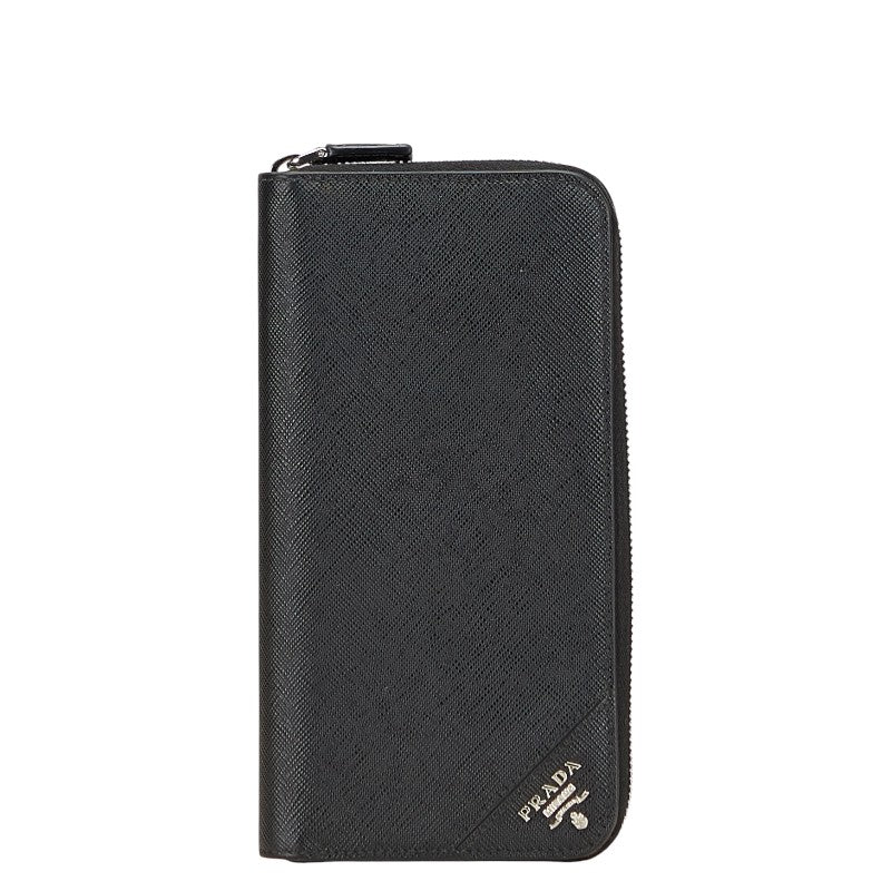 プラダ 三角ロゴプレート 長財布 ブラック サフィアーノレザー レディース PRADA 【中古】