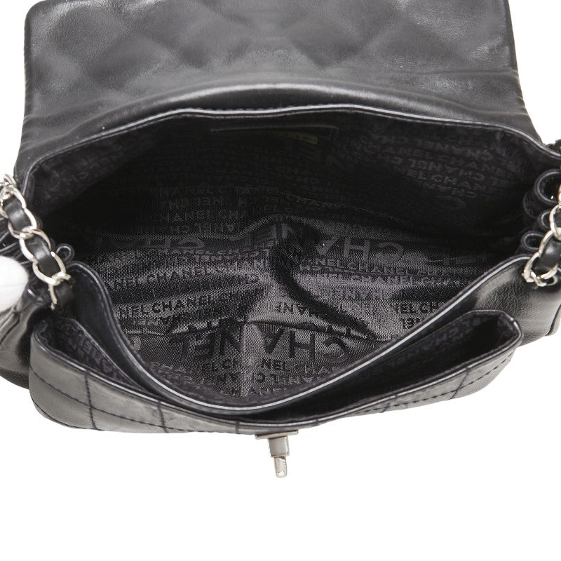 シャネル マトラッセ 2.55 チョコバー チェーン ショルダーバッグ ブラック ラムスキン レディース CHANEL 【中古】