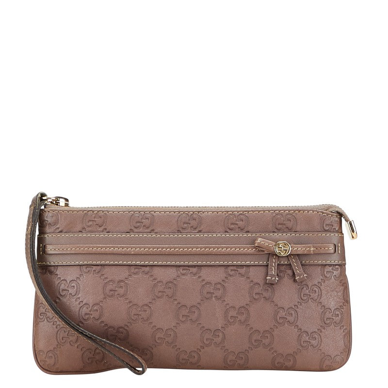 グッチ グッチシマ リボン クラッチバッグ ウォレットバッグ 256867 パープル レザー レディース GUCCI 【中古】
