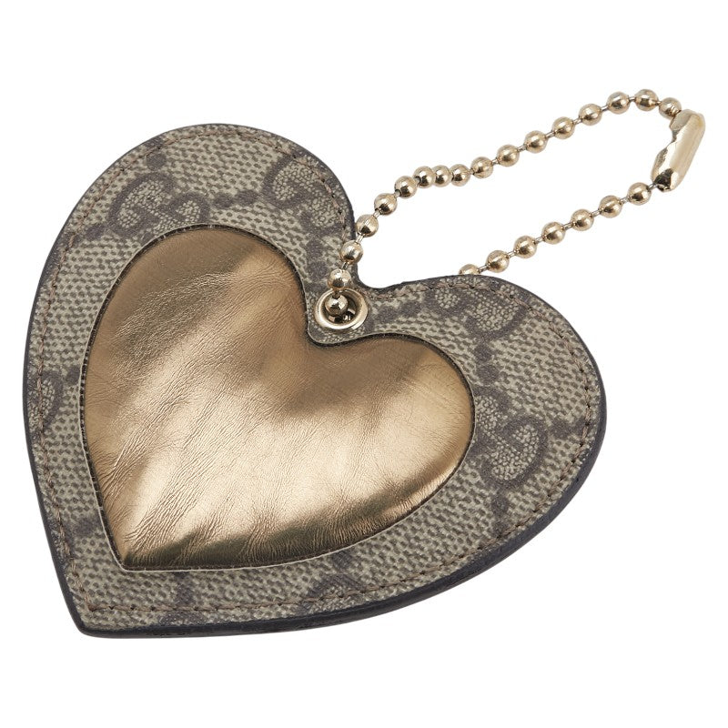 グッチ GGスプリーム ハート チャーム バッグチャーム ベージュ ゴールド PVC レザー レディース GUCCI 【中古】