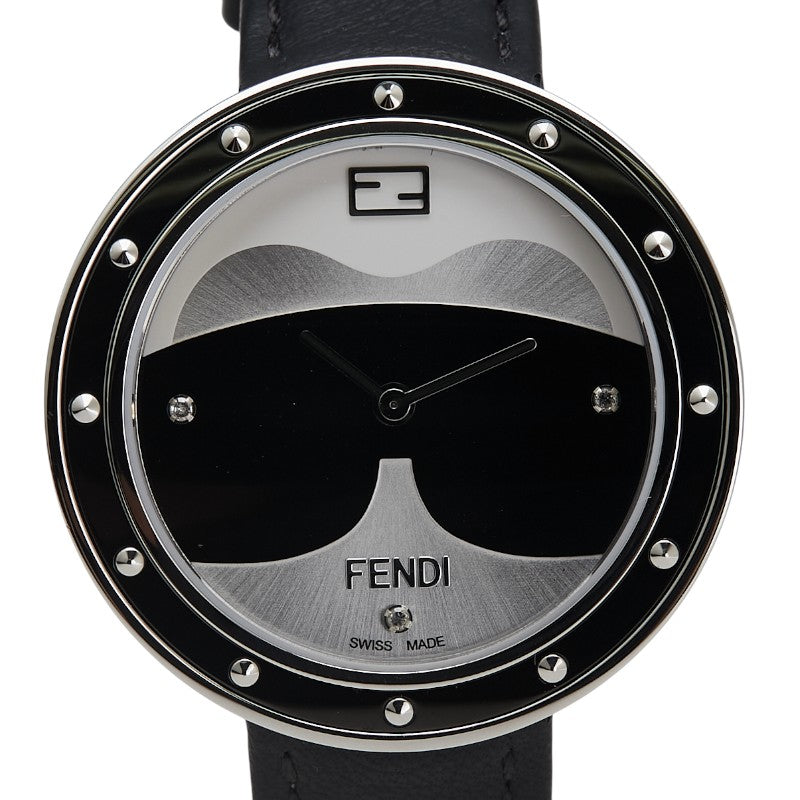 フェンディ マイウェイ 3Pダイヤ 腕時計 クオーツ シルバー文字盤 ステンレススチール レザー レディース FENDI 【中古】