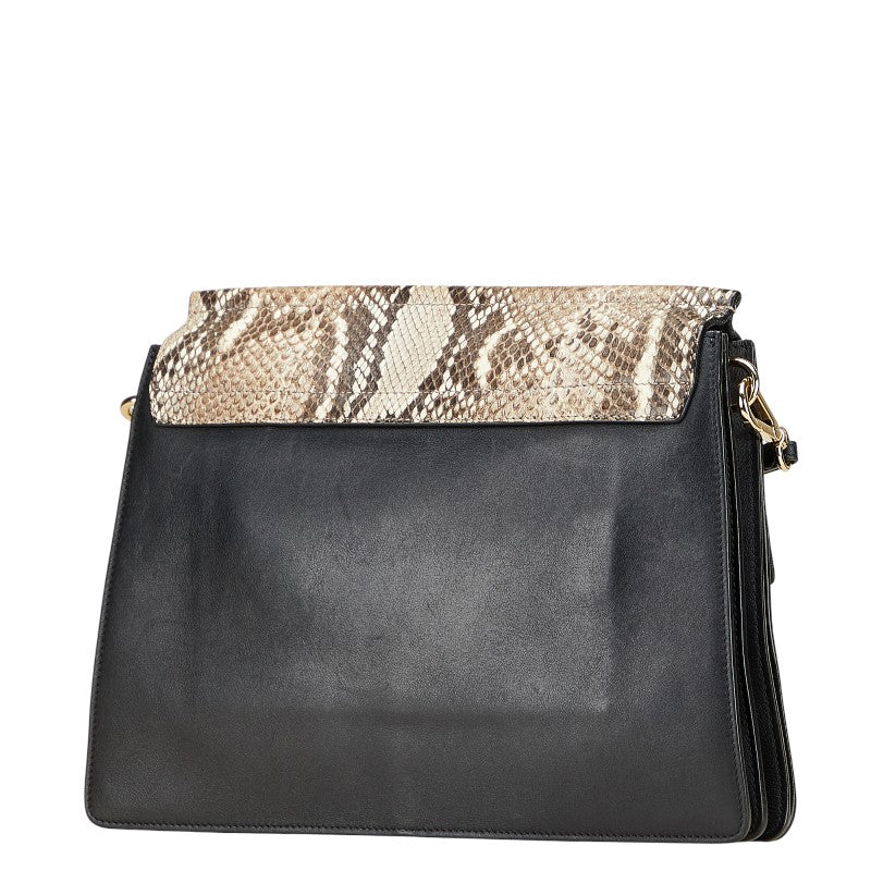 クロエ フェイ ミディアム ショルダーバッグ ブラック ベージュ パイソン レザー スウェード レディース Chloe 【中古】