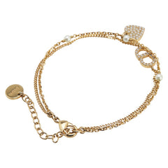 ディオール CDロゴ ハート ブレスレット ゴールド メッキ フェイクパール レディース Dior 【中古】