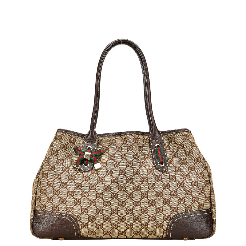 グッチ GGキャンバス プリンシー シェリーライン トートバッグ 163805 ベージュ ブラウン キャンバス レザー レディース GUCCI 【中古】
