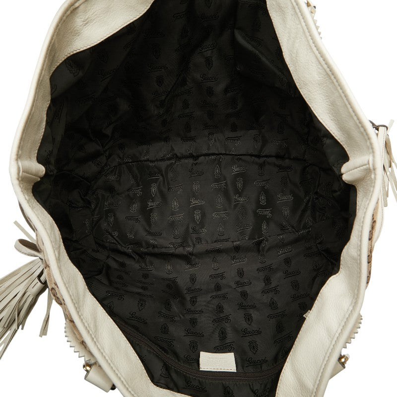グッチ GGキャンバス ハンドバッグ トートバッグ 211954 ベージュ ホワイト キャンバス レザー レディース GUCCI 【中古】