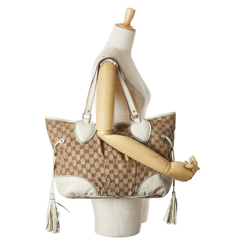 グッチ GGキャンバス ハンドバッグ トートバッグ 211954 ベージュ ホワイト キャンバス レザー レディース GUCCI 【中古】