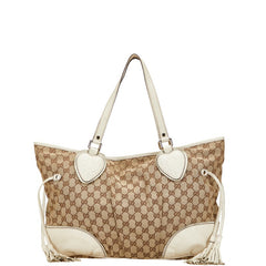 グッチ GGキャンバス ハンドバッグ トートバッグ 211954 ベージュ ホワイト キャンバス レザー レディース GUCCI 【中古】