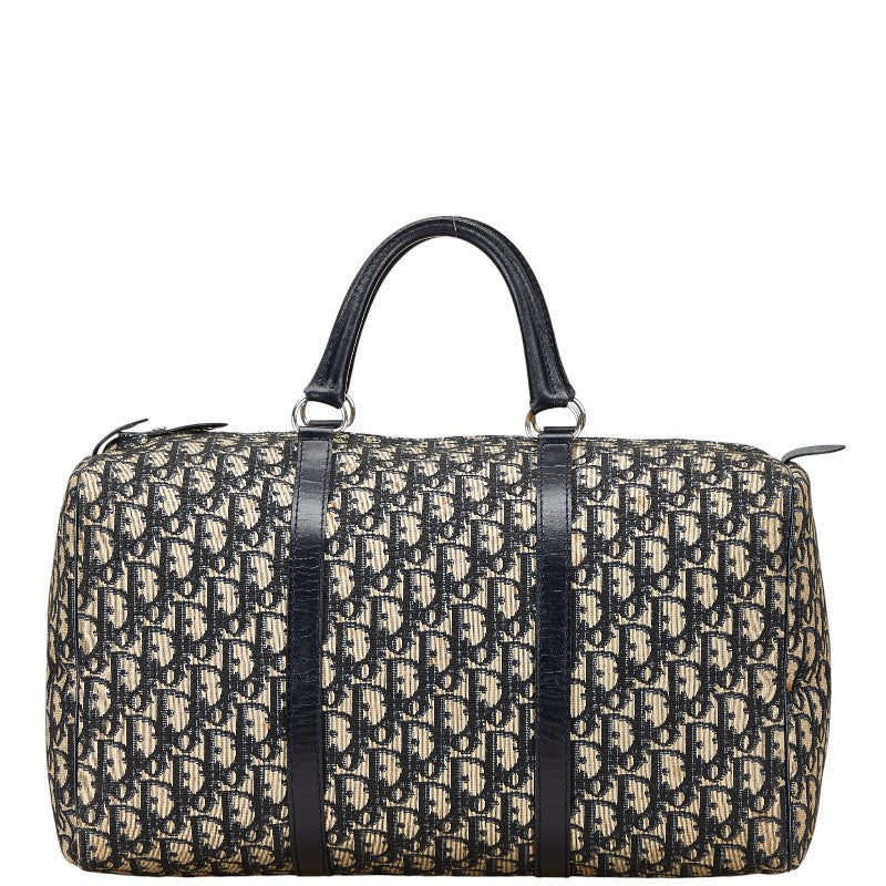 ディオール トロッター ボストンバッグ ネイビー ベージュ キャンバス レザー レディース Dior 【中古】