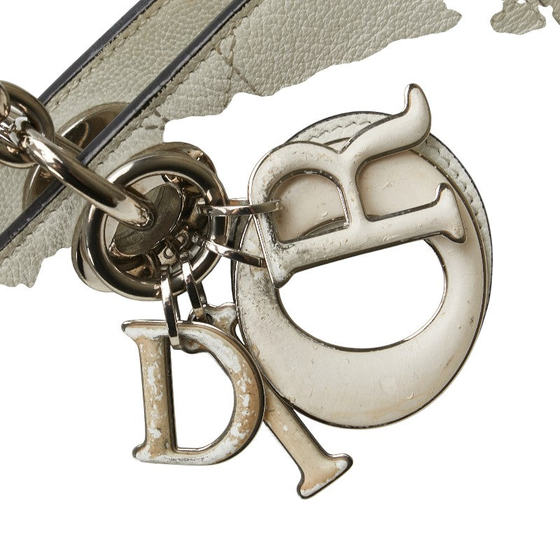 ディオール カナージュ チェーントートバッグ ホワイト シルバー レザー レディース Dior 【中古】