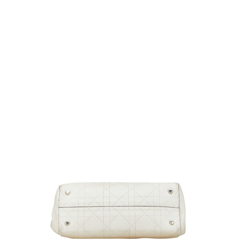ディオール カナージュ チェーントートバッグ ホワイト シルバー レザー レディース Dior 【中古】