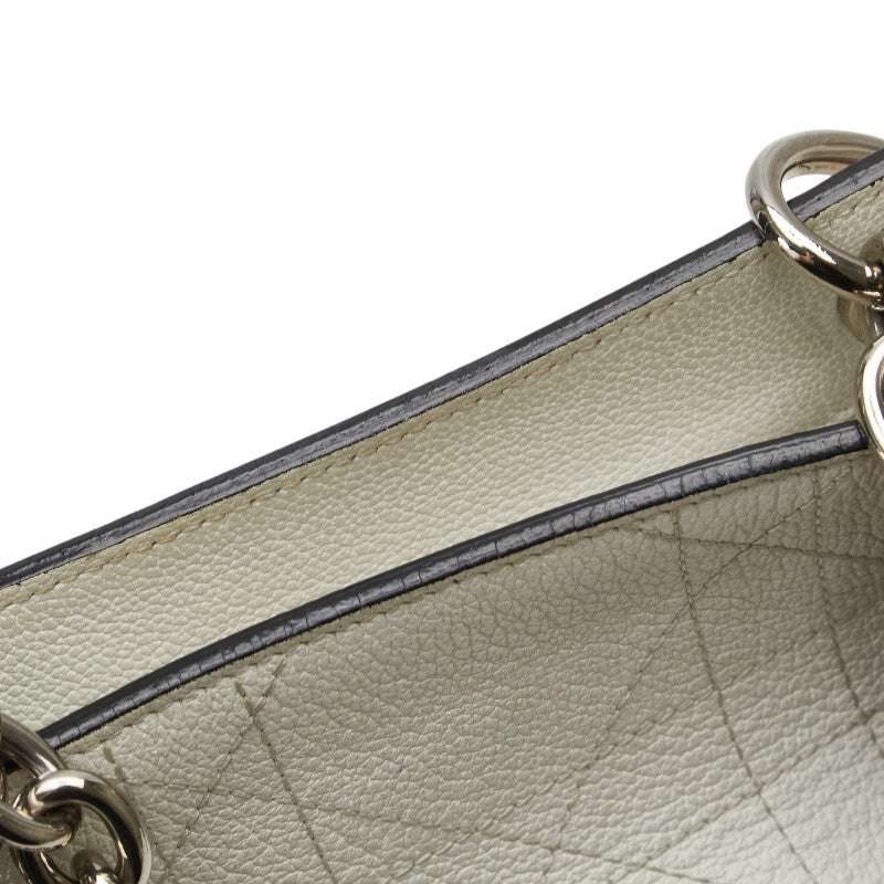 ディオール カナージュ チェーントートバッグ ホワイト シルバー レザー レディース Dior 【中古】