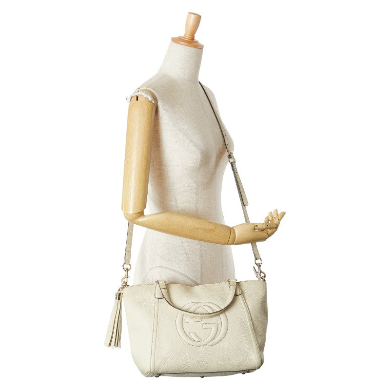 グッチ ソーホー ハンドバッグ ショルダーバッグ 2WAY 369176 ベージュ アイボリー レザー レディース GUCCI 【中古】