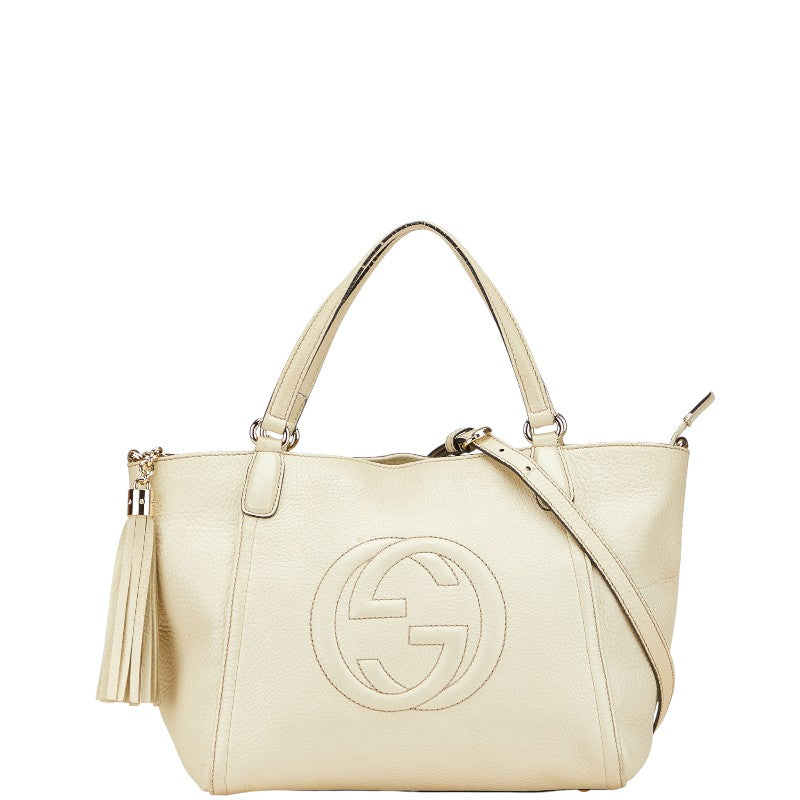 グッチ ソーホー ハンドバッグ ショルダーバッグ 2WAY 369176 ベージュ アイボリー レザー レディース GUCCI 【中古】