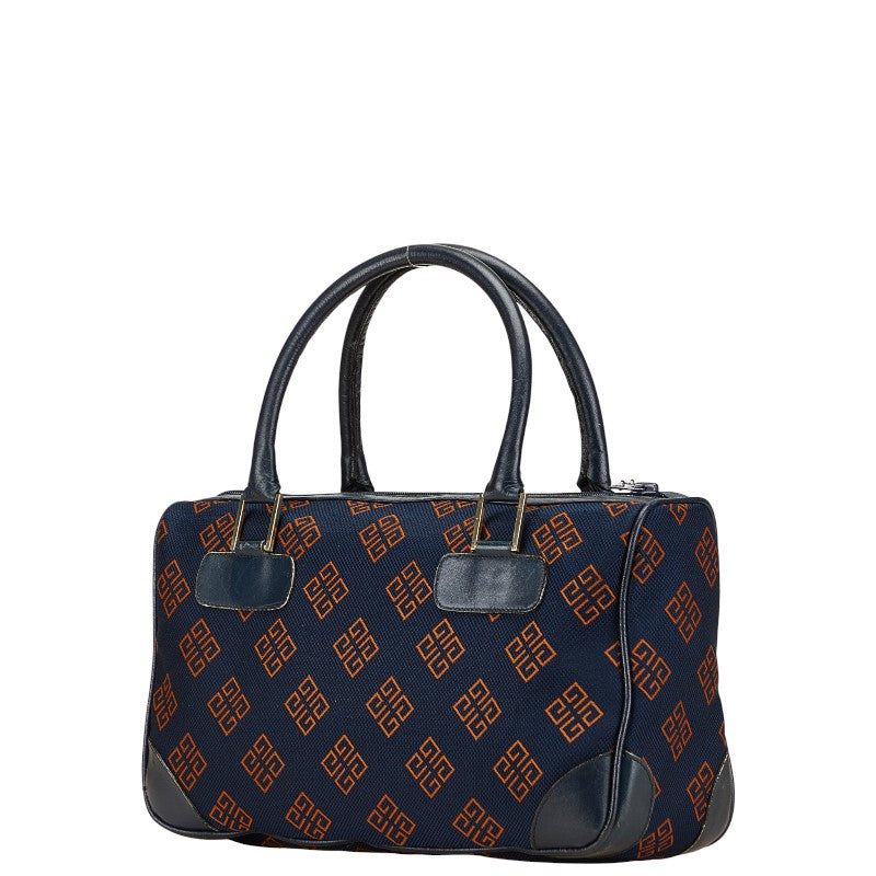 ジバンシー ロゴ ハンドバッグ ミニボストンバッグ ネイビー キャンバス レザー レディース Givenchy 【中古】