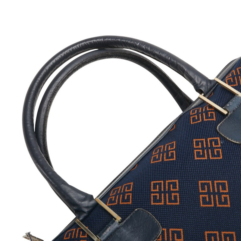 ジバンシー ロゴ ハンドバッグ ミニボストンバッグ ネイビー キャンバス レザー レディース Givenchy 【中古】