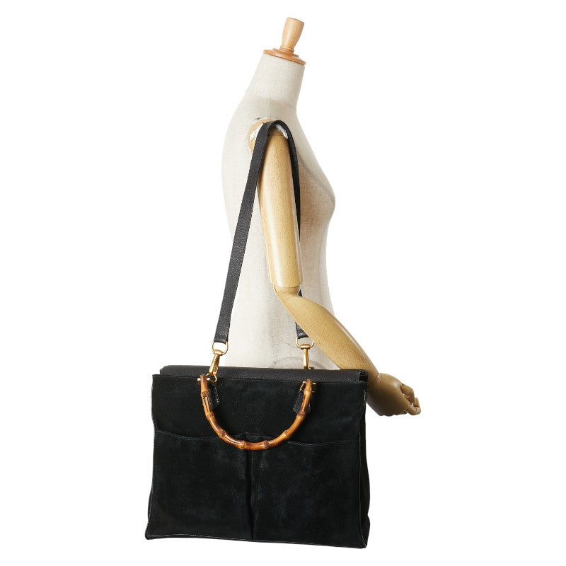 グッチ バンブー トートバッグ ショルダーバッグ 2WAY 002.2855.0322.0 ブラック スウェード レザー レディース GUCCI 【中古】