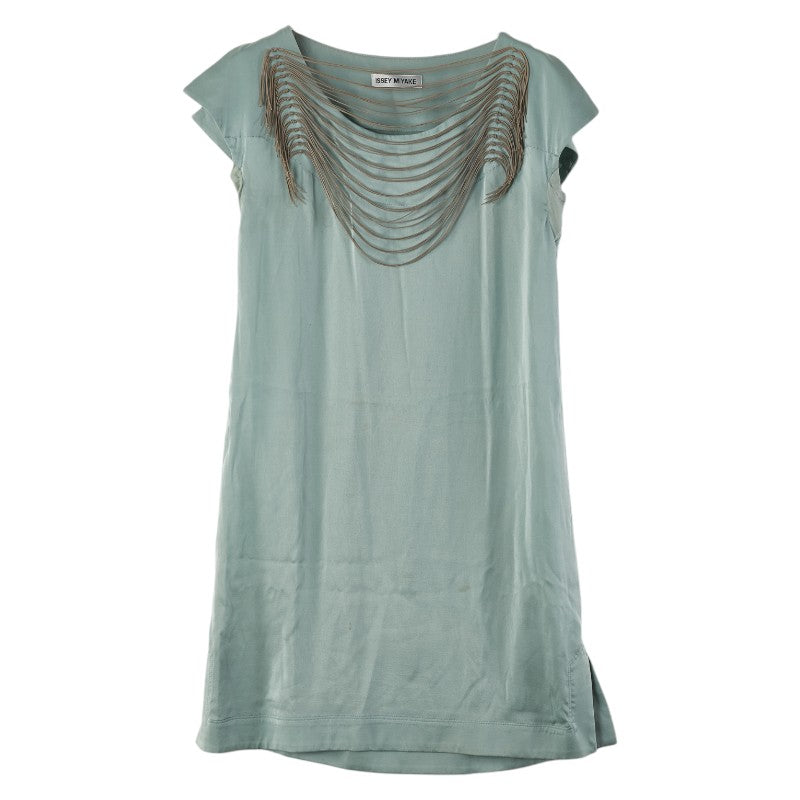 イッセイミヤケ ノースリーブワンピース サイズ:2 ミントグリーン シルク ポリウレタン レディース ISSEY MIYAKE 【中古】