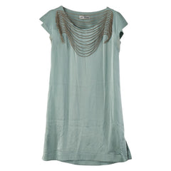 イッセイミヤケ ノースリーブワンピース サイズ:2 ミントグリーン シルク ポリウレタン レディース ISSEY MIYAKE 【中古】