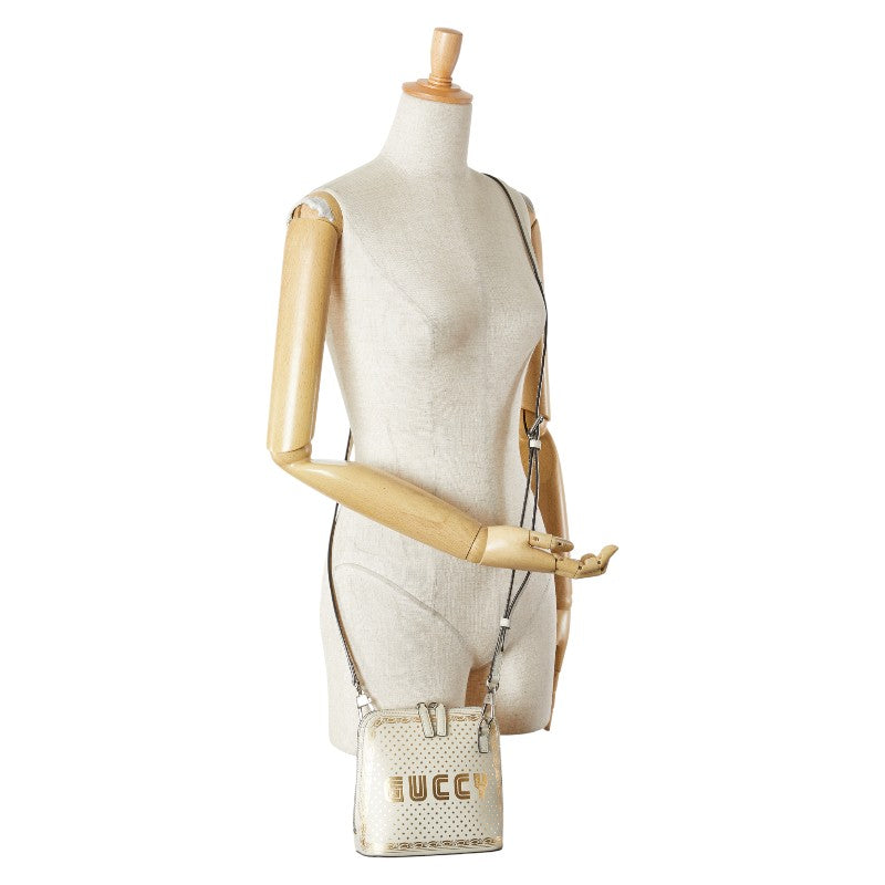 グッチ × SEGA GUCCY プリント 斜め掛け ショルダーバッグ 511189 ホワイト ゴールド レザー レディース GUCCI 【中古】