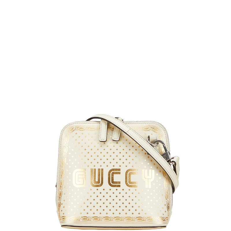 グッチ × SEGA GUCCY プリント 斜め掛け ショルダーバッグ 511189 ホワイト ゴールド レザー レディース GUCCI 【中古】