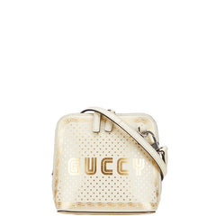 グッチ × SEGA GUCCY プリント 斜め掛け ショルダーバッグ 511189 ホワイト ゴールド レザー レディース GUCCI 【中古】