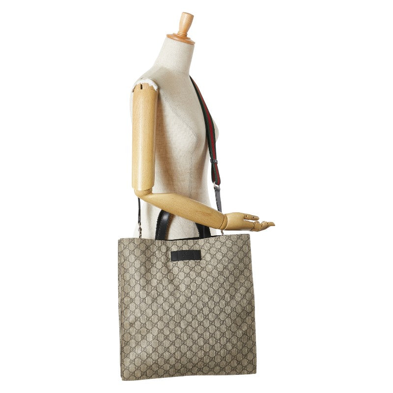 グッチ GGスプリーム トートバッグ ショルダーバッグ 2WAY 456217 ベージュ ブラック PVC レザー レディース GUCCI 【中古】
