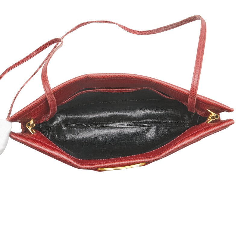 サルヴァトーレフェラガモ ヴァラ リザード型押し ショルダーバッグ ワインレッド レザー レディース Salvatore Ferragamo 【中古】