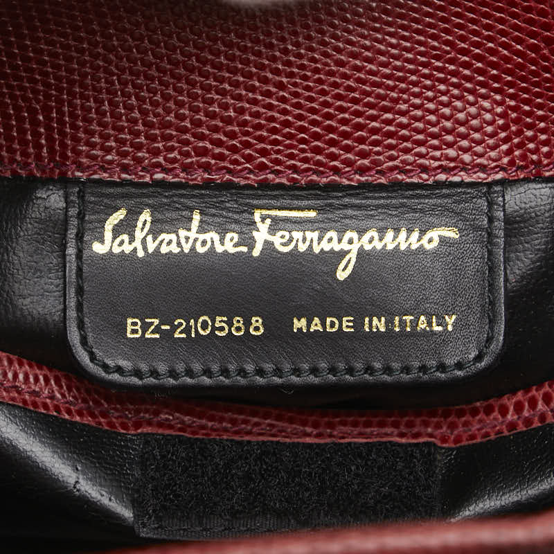 サルヴァトーレフェラガモ ヴァラ リザード型押し ショルダーバッグ ワインレッド レザー レディース Salvatore Ferragamo 【中古】