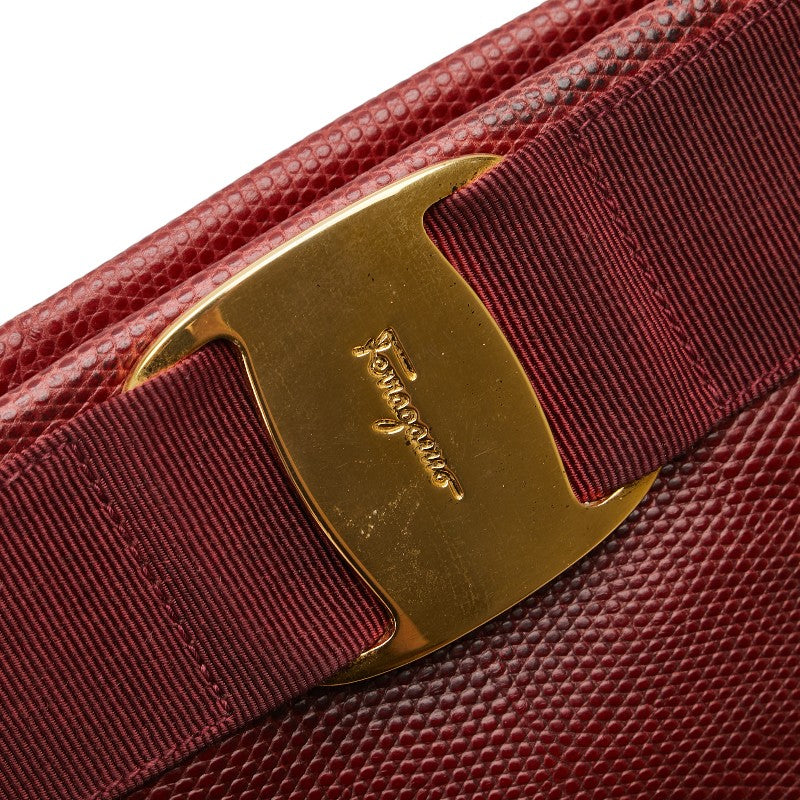 サルヴァトーレフェラガモ ヴァラ リザード型押し ショルダーバッグ ワインレッド レザー レディース Salvatore Ferragamo 【中古】