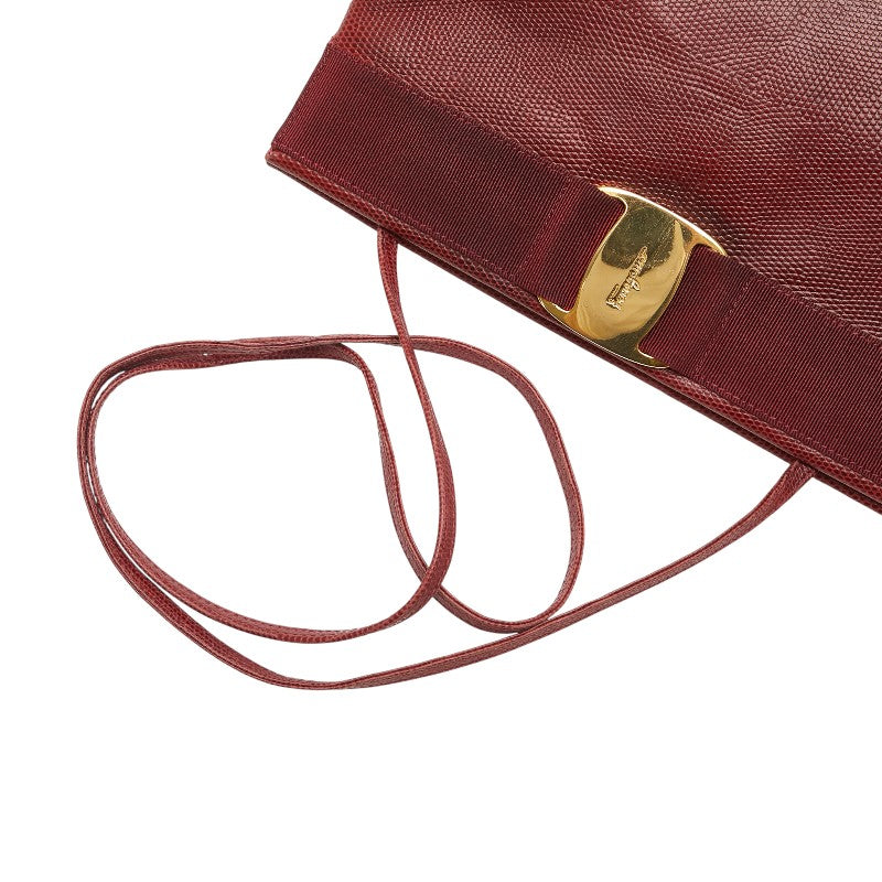 サルヴァトーレフェラガモ ヴァラ リザード型押し ショルダーバッグ ワインレッド レザー レディース Salvatore Ferragamo 【中古】