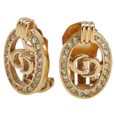 ディオール CDロゴ オーバル サークル イヤリング ゴールド メッキ ラインストーン レディース Dior 【中古】