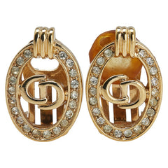 ディオール CDロゴ オーバル サークル イヤリング ゴールド メッキ ラインストーン レディース Dior 【中古】