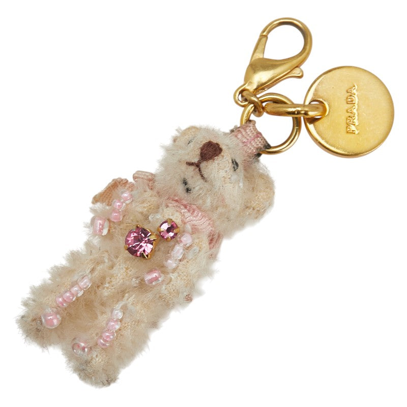 プラダ くま ベアー チャーム キーホルダー ベージュ ピンク ビーズ モヘア レディース PRADA 【中古】