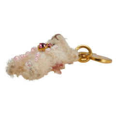 プラダ くま ベアー チャーム キーホルダー ベージュ ピンク ビーズ モヘア レディース PRADA 【中古】