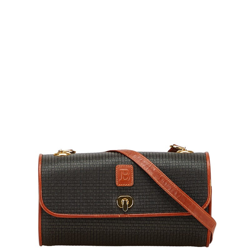 バリー Bロゴ 斜め掛け ショルダーバッグ ブラック ブラウン PVC レザー レディース BALLY 【中古】