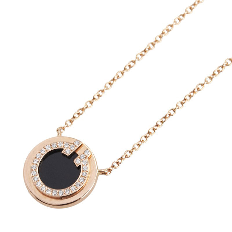 ティファニー T TWO サークル ネックレス ゴールド ブラック K18PG ピンクゴールド オニキス レディース TIFFANY&Co. 【中古】