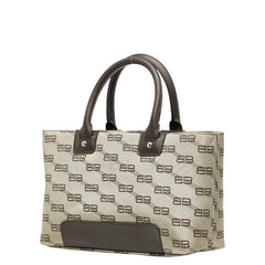 バレンシアガ BBロゴ ハンドバッグ トートバッグ ベージュ ブラウン キャンバス レザー レディース BALENCIAGA 【中古】