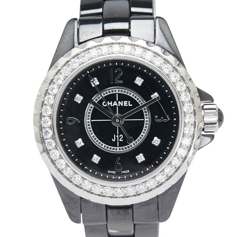 シャネル J12 ダイヤベゼル 8Pダイヤ 腕時計 H2571 クオーツ ブラック文字盤 セラミック レディース CHANEL 【中古】