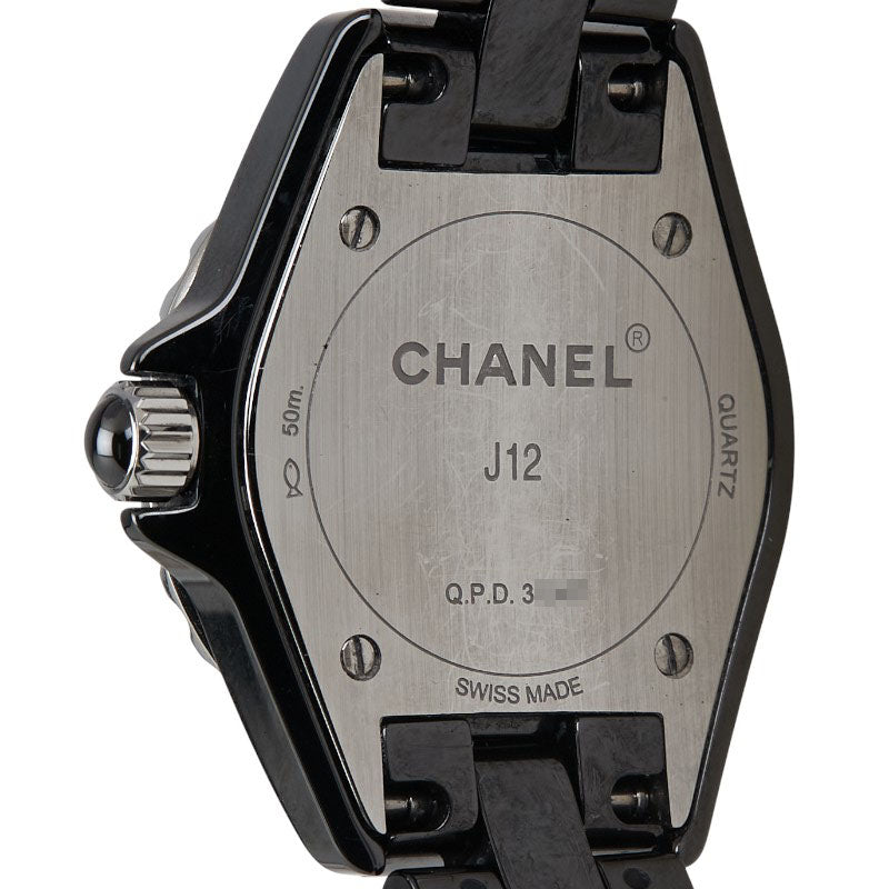 シャネル J12 ダイヤベゼル 8Pダイヤ 腕時計 H2571 クオーツ ブラック文字盤 セラミック レディース CHANEL 【中古】