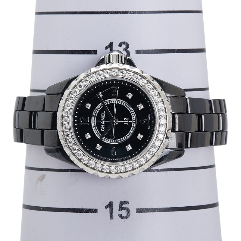 シャネル J12 ダイヤベゼル 8Pダイヤ 腕時計 H2571 クオーツ ブラック文字盤 セラミック レディース CHANEL 【中古】