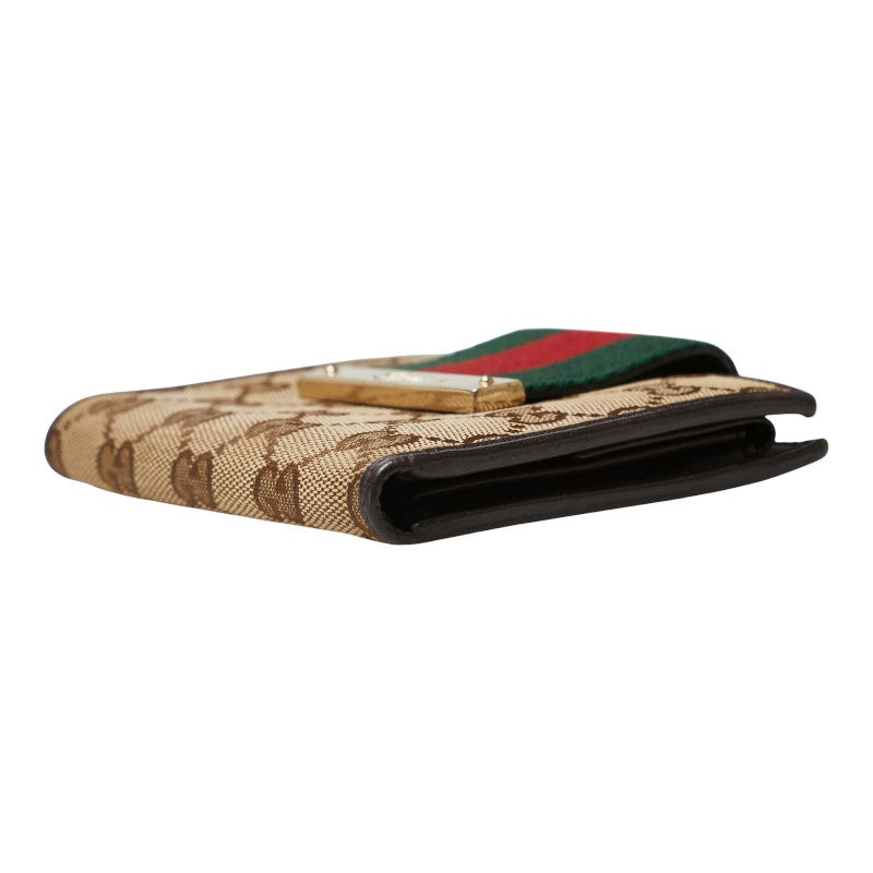 グッチ シェリーライン GGキャンバス 二つ折り財布 181669 ベージュ マルチカラー キャンバス レザー レディース GUCCI 【中古】