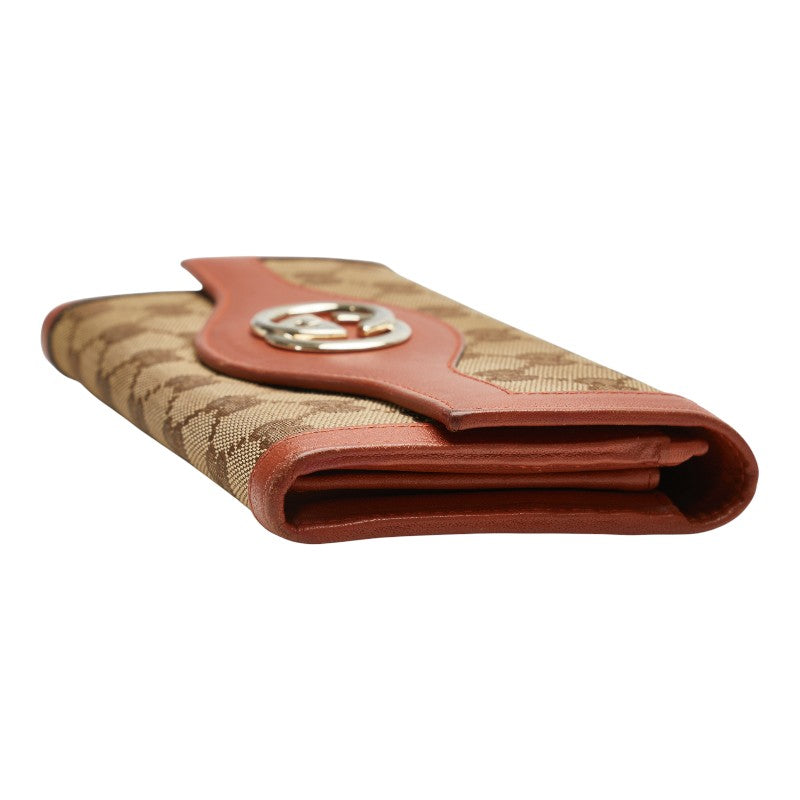 グッチ GGキャンバス インターロッキングG 長財布 282434 ベージュ ブラウン キャンバス レザー レディース GUCCI 【中古】