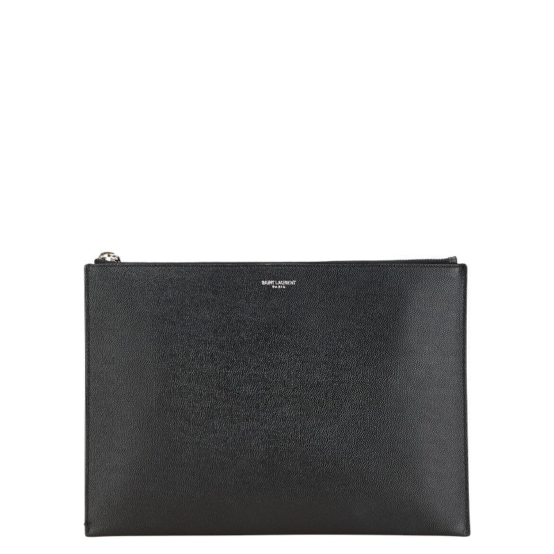 サンローラン ロゴ クラッチバッグ ブラック レザー メンズ SAINT LAURENT 【中古】