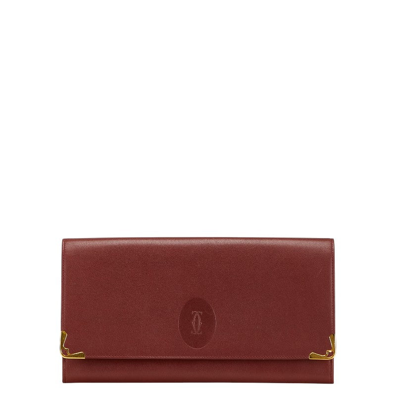 カルティエ マストライン クラッチバッグ ワインレッド レザー レディース CARTIER 【中古】