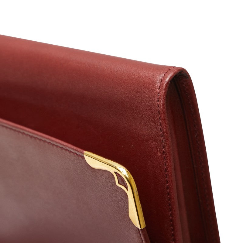 カルティエ マストライン クラッチバッグ ワインレッド レザー レディース CARTIER 【中古】