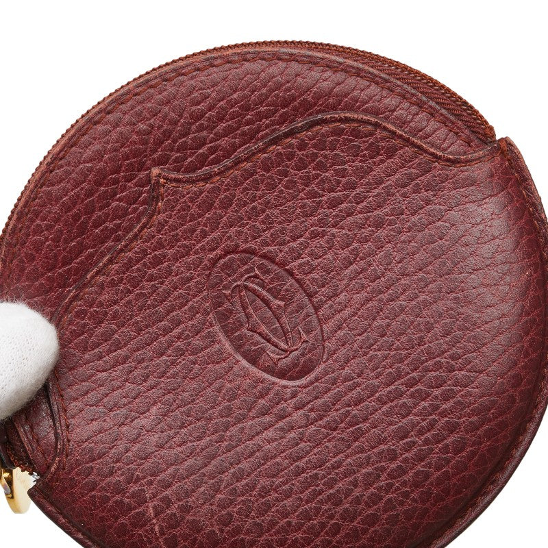 カルティエ コインケース 小銭入れ ワインレッド ボルドー レザー レディース CARTIER 【中古】
