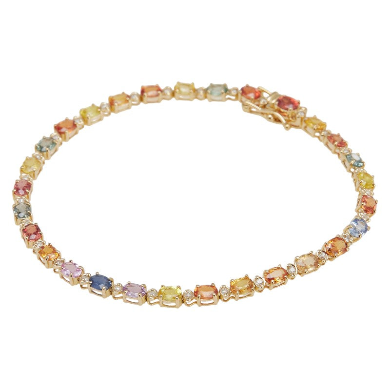 マルチカラー K18YG イエローゴールド サファイア6.50ct ダイヤ0.35ct ブレスレット レディース 【中古】
